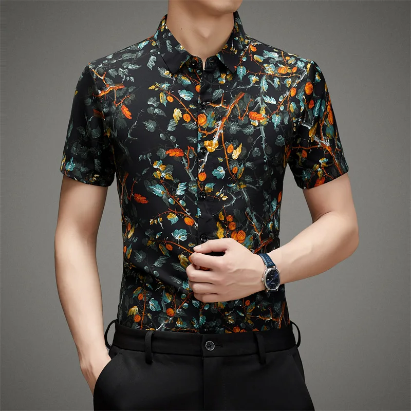 Vintage Casual Floral Print Shirts For Men Short Sleeve Easy Care Summer Quality Soft Comfortable Oversize 4XL Camisas De Hombre