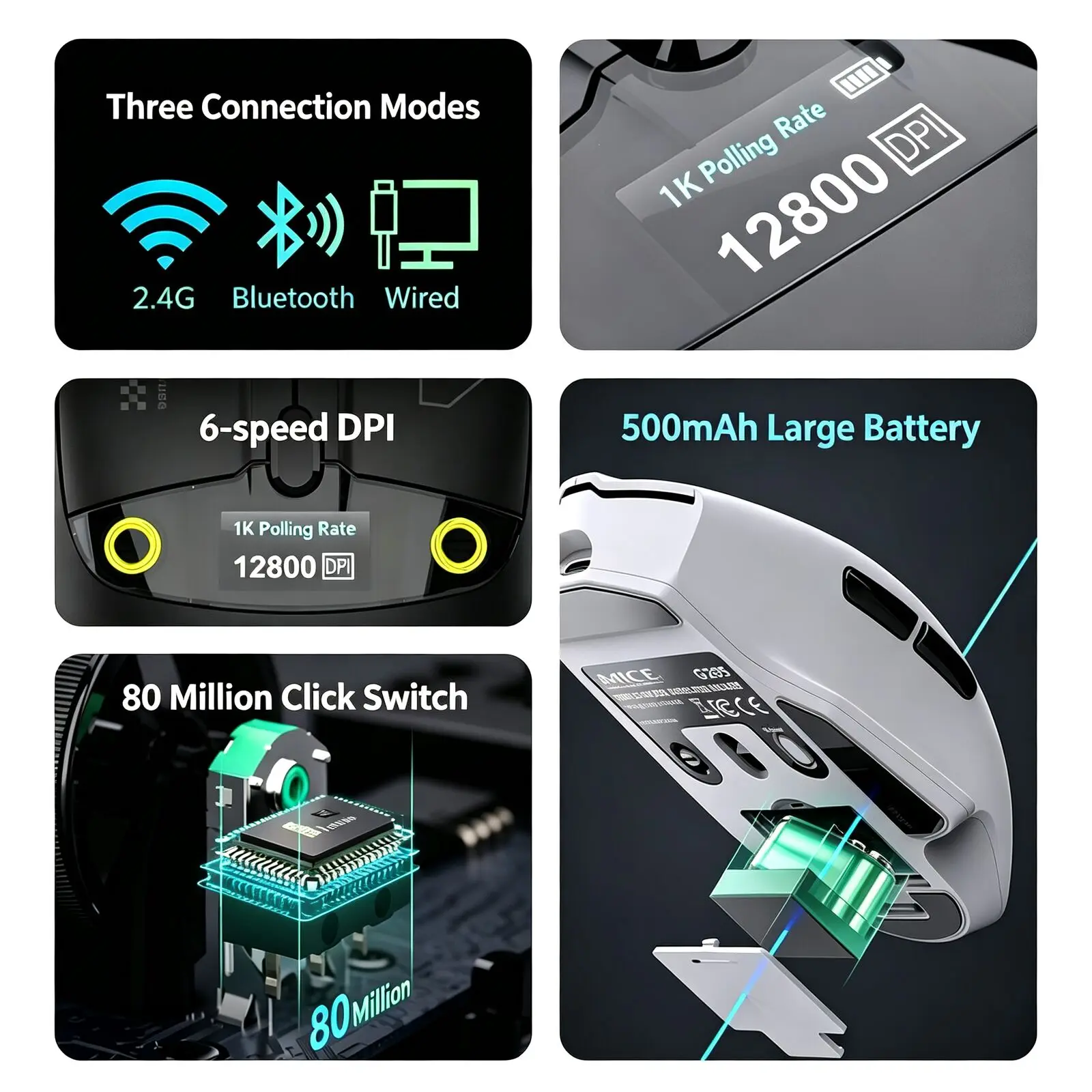 IMICE Detachable Battery Bluetooth 2.4G Tri-Mode Rechargeable Gaming Lightweight Wireless Mouse With Screen Display