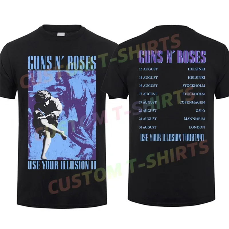 

2025 Men T Shirt Casual 1991 Illusion T-Shirt Black By Guns N' Roses Graphic Summer Short Sleeves 100% Cotton S-3XL Cool Tee