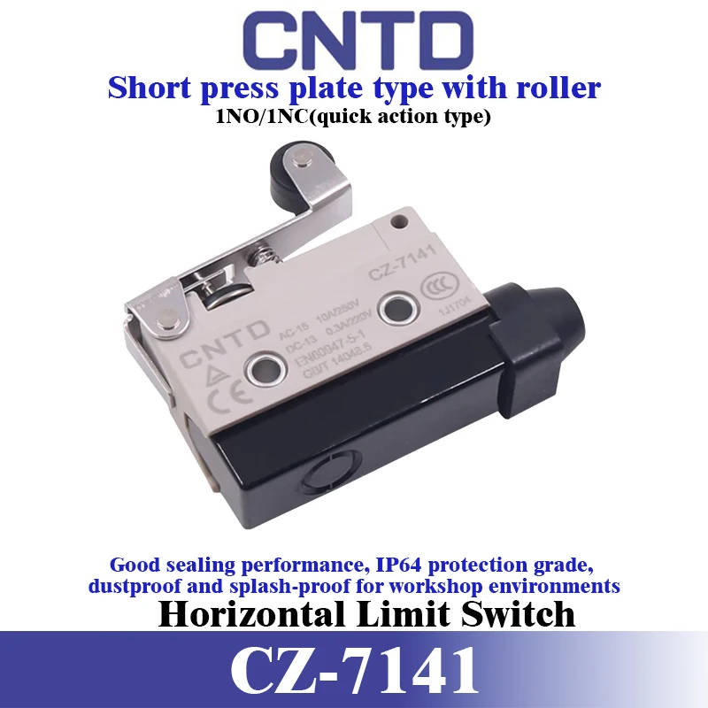 CNTD CZ‑7141 Vertical Limit Switch Short Roller Lever 1NO+1NC 10A250VAC IP64(operating surface) Industrial Stroke Position