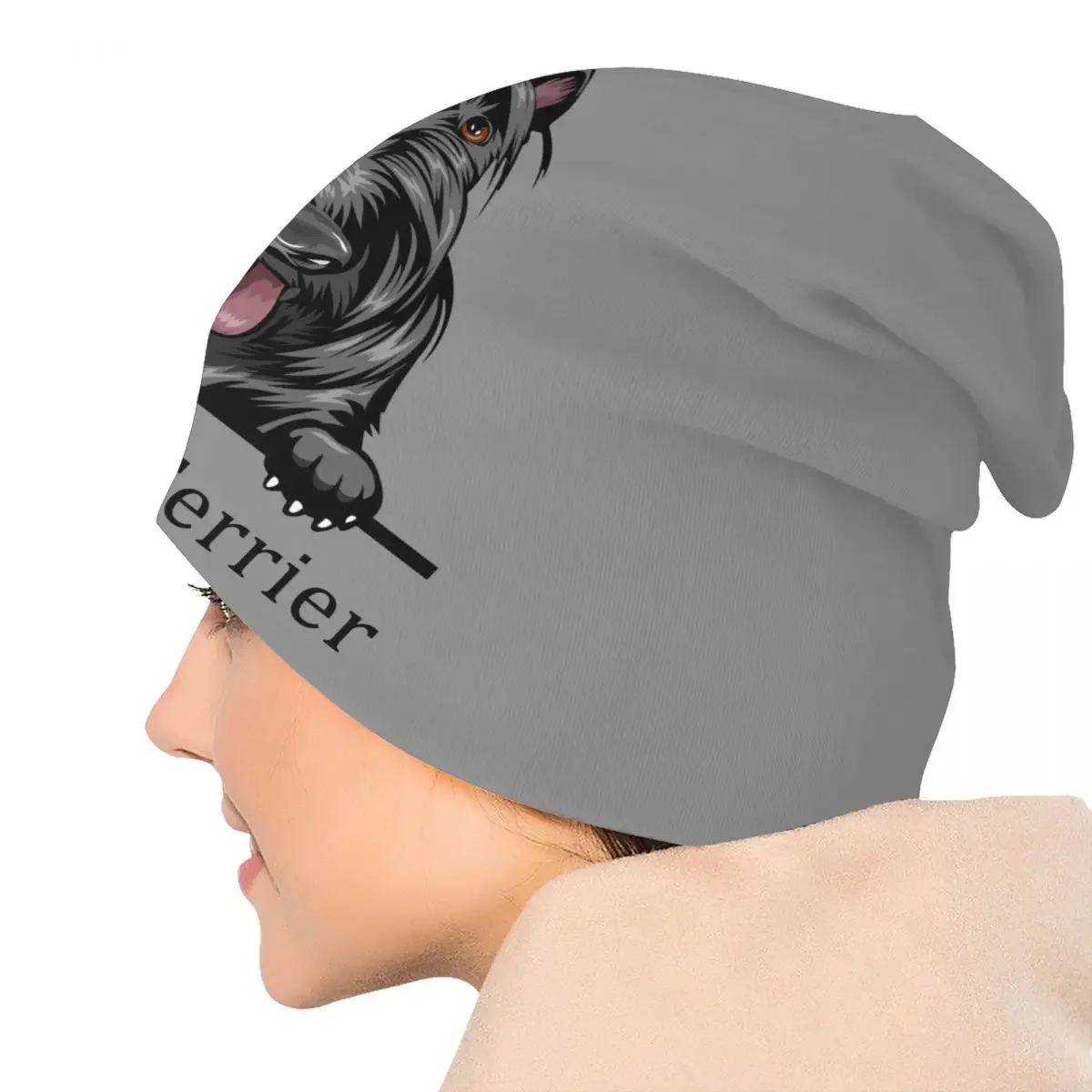 Peeking cão scottish terrier crânios gorros bonés legal inverno quente das mulheres dos homens chapéu de malha adulto unisex animal de estimação bonnet chapéus