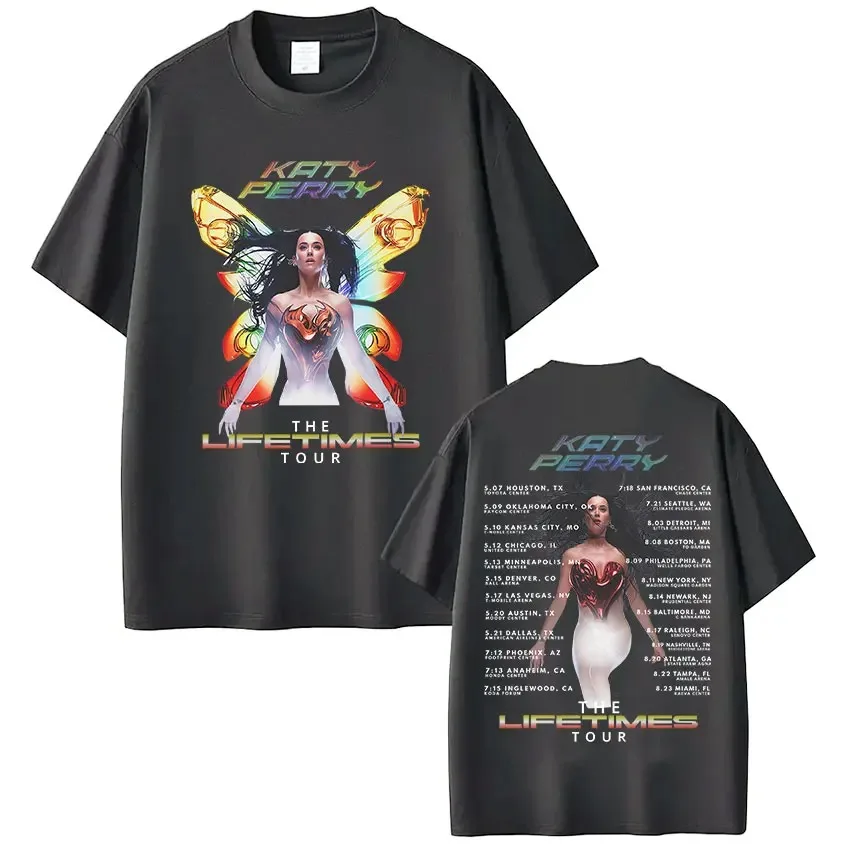 تي شيرت The Lifetimes World Tour تي شيرت كاتي بيري ميرش كبير الحجم Y2k للنساء والرجال كاجوال قطني بأكمام قصيرة ملابس هاراجوكو للشارع #1