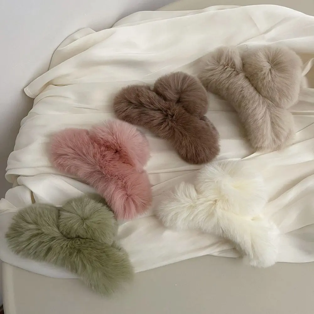 Pure Color All-match Rabbit Fur Hair Ball Leopard Grasp Clip Plush Hair Claw Female Hair Accessories Korean Style Hair Clip