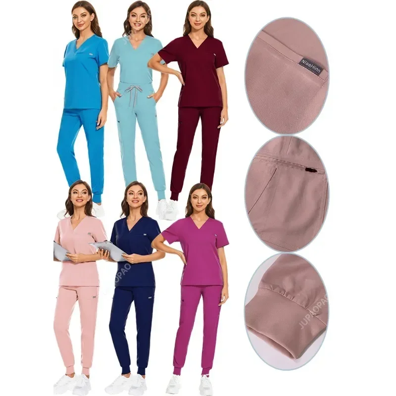 

Hospital Scientist Beauty Salon Uniform Elastic Breathable Clothes Fashion Slim Fit Scrub Set Lab Overalls Uniform Nurse Women