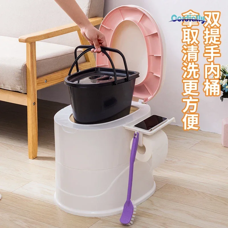 Portable Toilet Chair Elderly Pregnant Women Mobile Commode Heavy Duty Plastic Anti-odor Bathroom Furniture