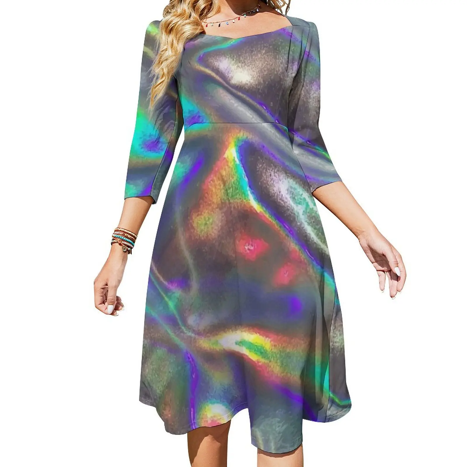 

holographic print Flare Dress dresses for woman 2024 Dance dresses elegant dresses plus sizes