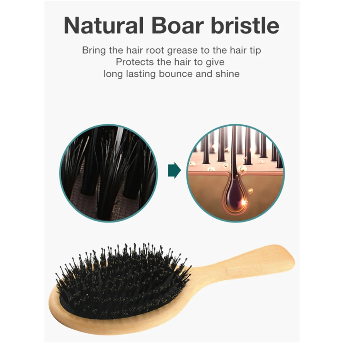 Boar Bristle Hair Brush Natural Beech Comb Hairbrush for Curly Thick Long Dry Wet Hair Detangler Massage Brushes Women-A