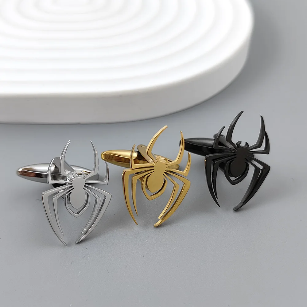 Halloween spider gold-plated cufflinks, French shirt cuff accessories, black stainless steel suit dressing, formal matching