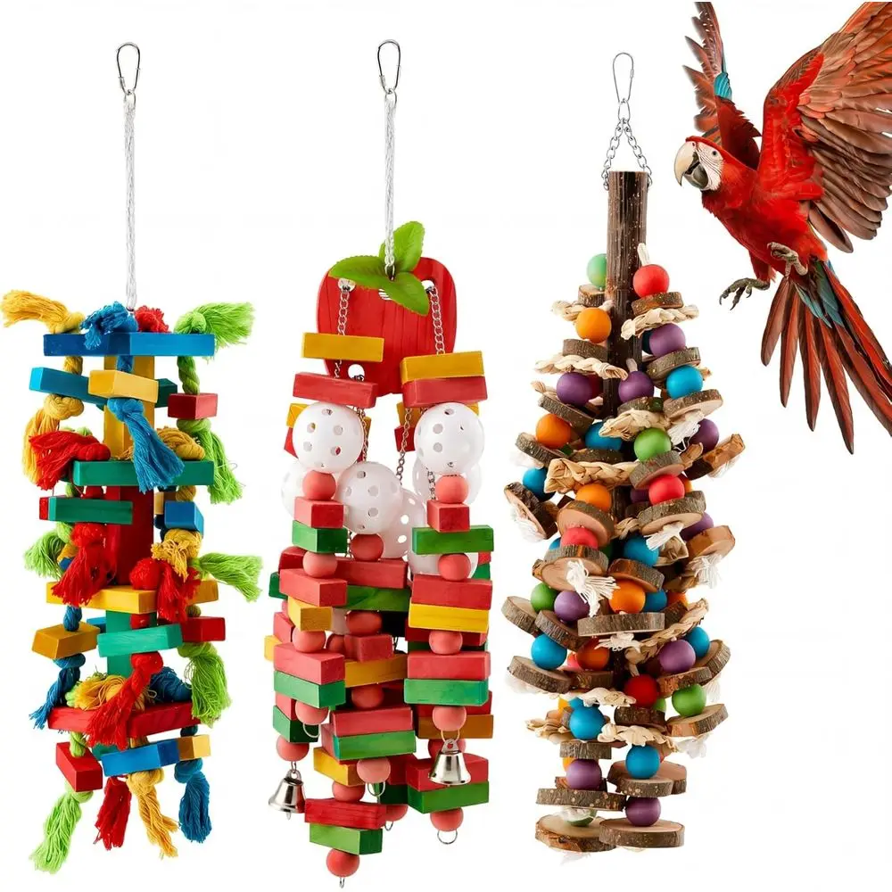 

Multicolored Wooden Chew Toys for Large Parrots, Suitable for African Greys and Cockatoos