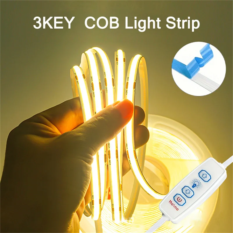 Dimmable COB LED Strip Light 5V USB Flexible Diode Tape With 3key Switch Lighting with Adhesive Tape For Room TV Backlight Decor