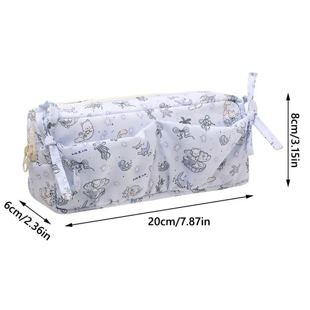 Durable Kitten Bowknot Pen Bag Large Capacity Multifunctional Stationery Bag Multilayer Stationery Storing Bag Students
