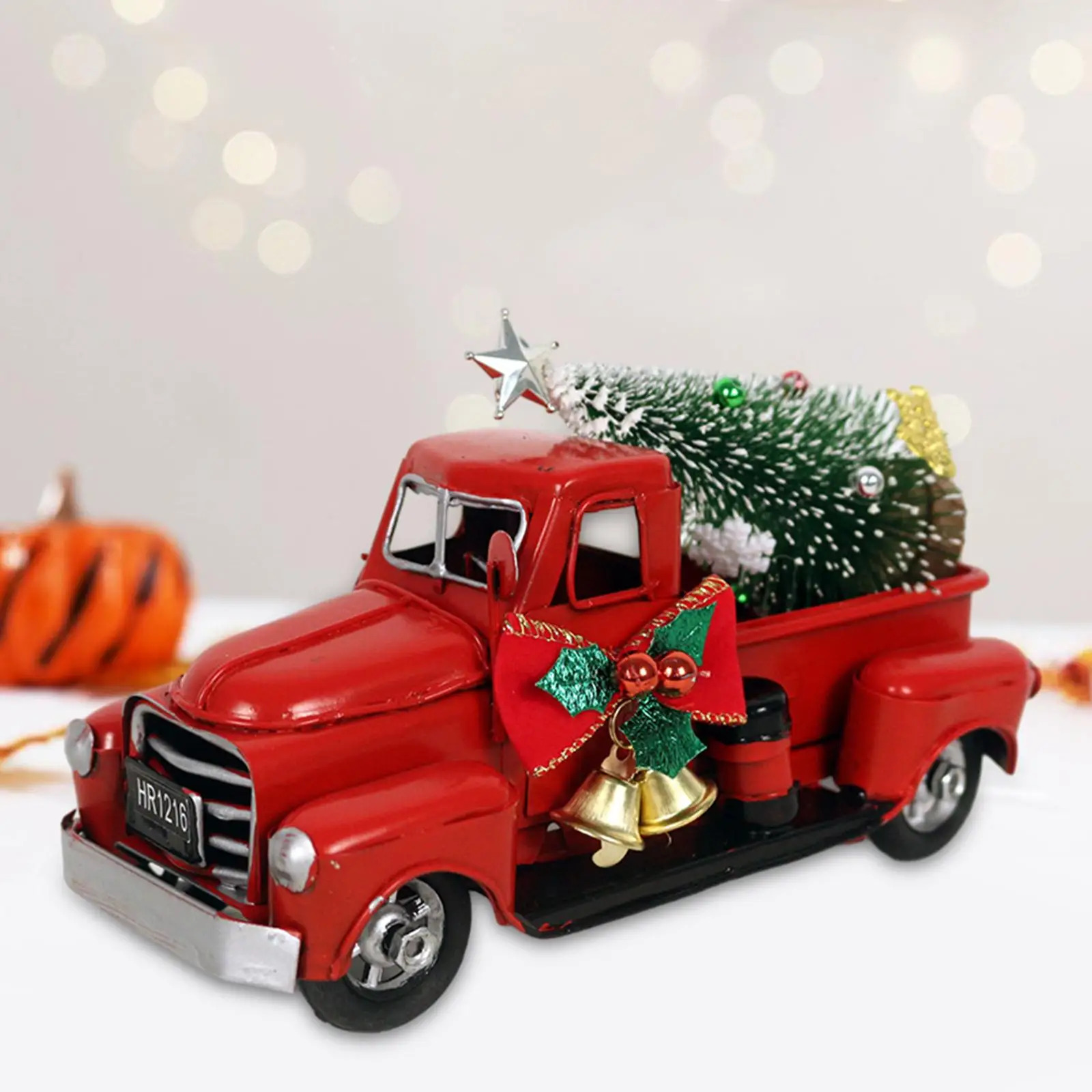 Christmas Red Truck Decor Handcrafted Rustic Collectible Figurine Pickup Truck Model for Porch Office Table New Year Christmas