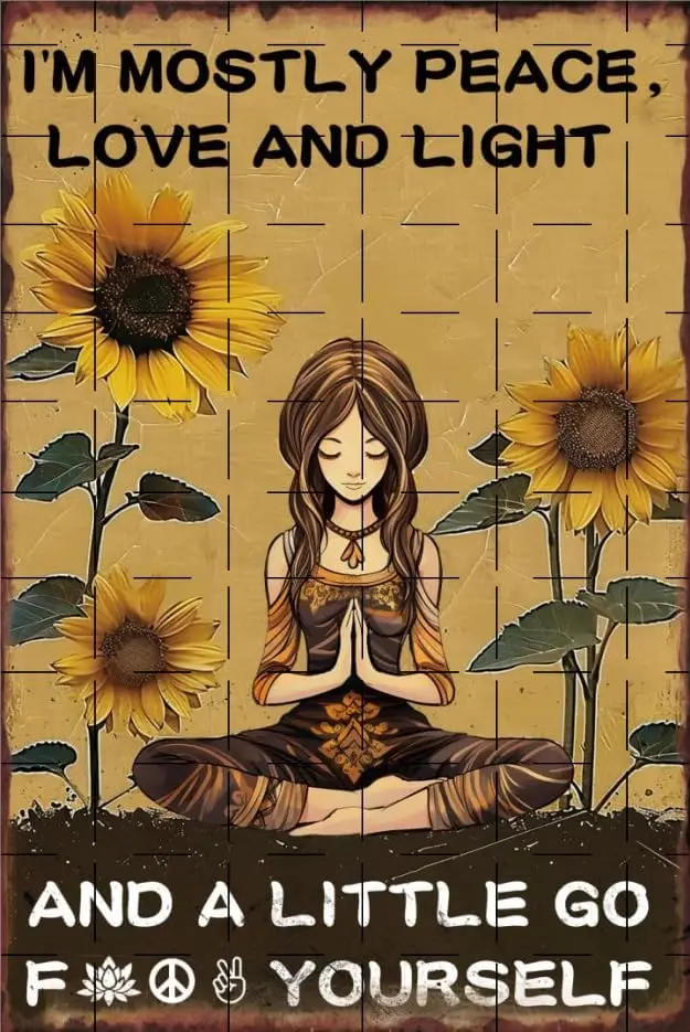 IM Mostly Peace Love And Light A Little Go F Yourself Metal Tin Sign Plaque Wall Decor Home Coffee Club Garage P