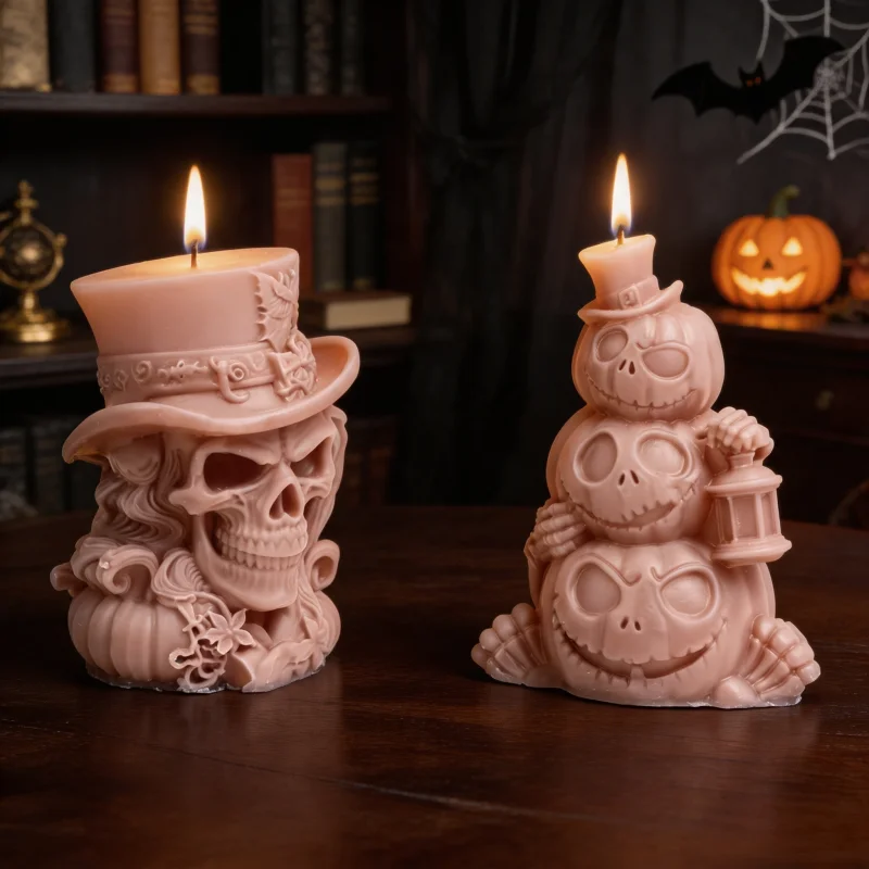 Scary Halloween Skull Candle Mold 3D Pumpkin Head Silicone Mold, For DIY Aromatherapy Candles, Wax Crafts, Party Decor Gift