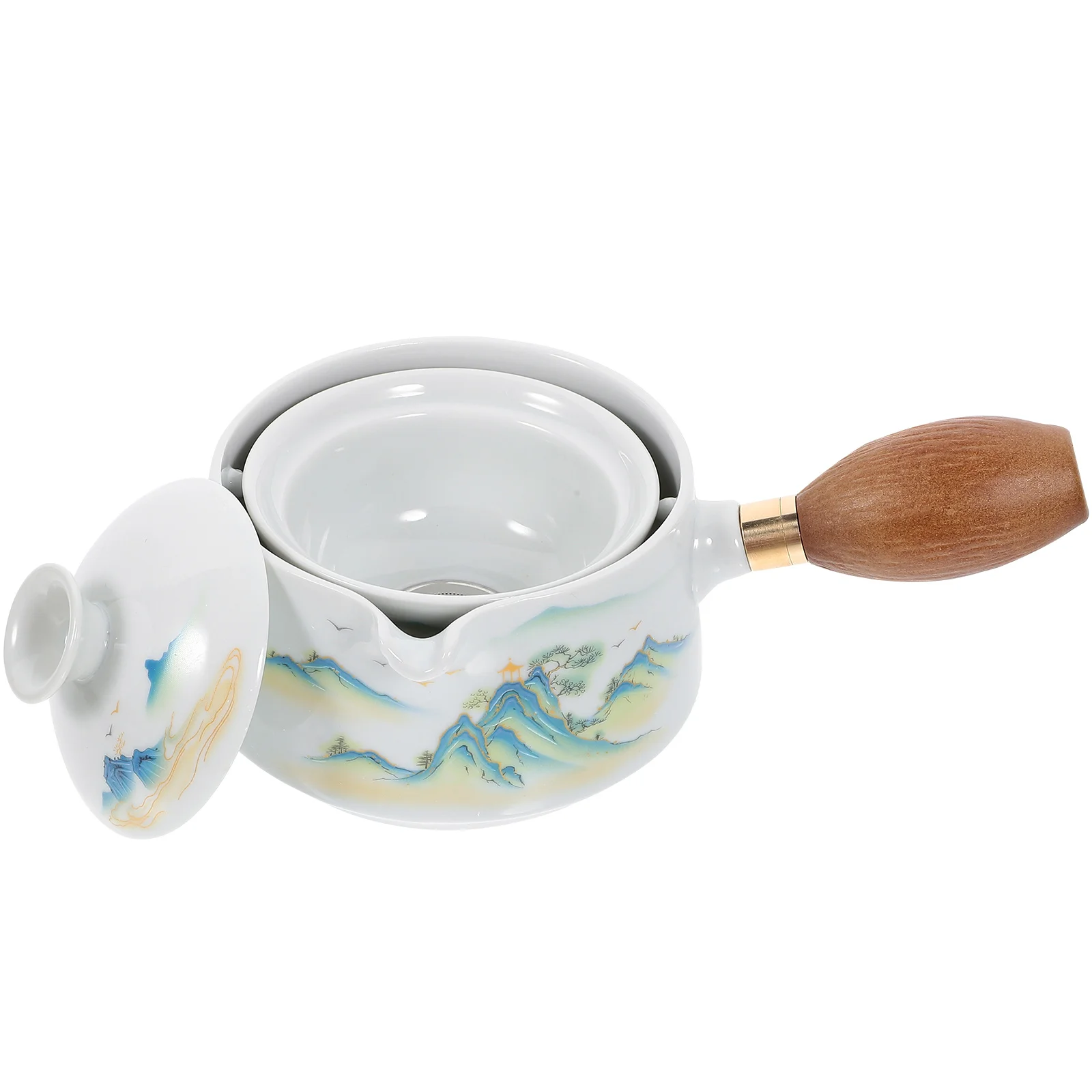 

360° Rotating Ceramic Teapot Side Handle Foam Packaging Heat Resistant Tea Kettle Home Office Loose Leaf Brewing Tool