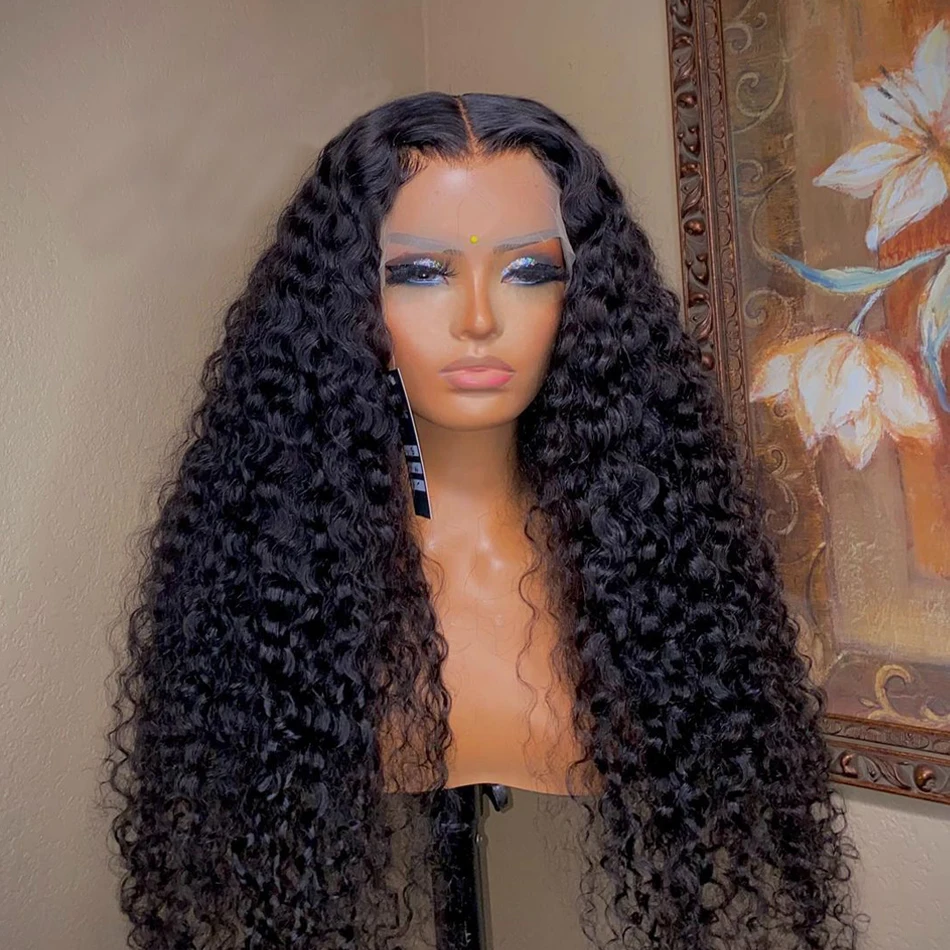 Soft Glueless 26Inch 180DensityLong Natural Black Kinky Curly Lace Front Wig For Women With Baby Hair Synthetic Preplucked Daily