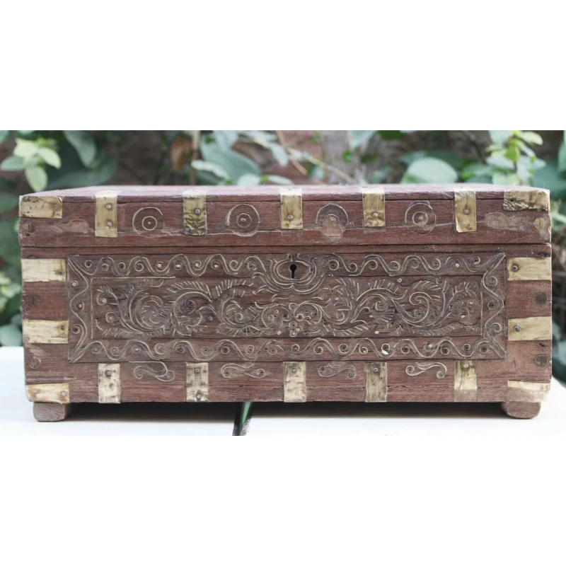 

Wooden suitcase with hidden metal decorative storage box