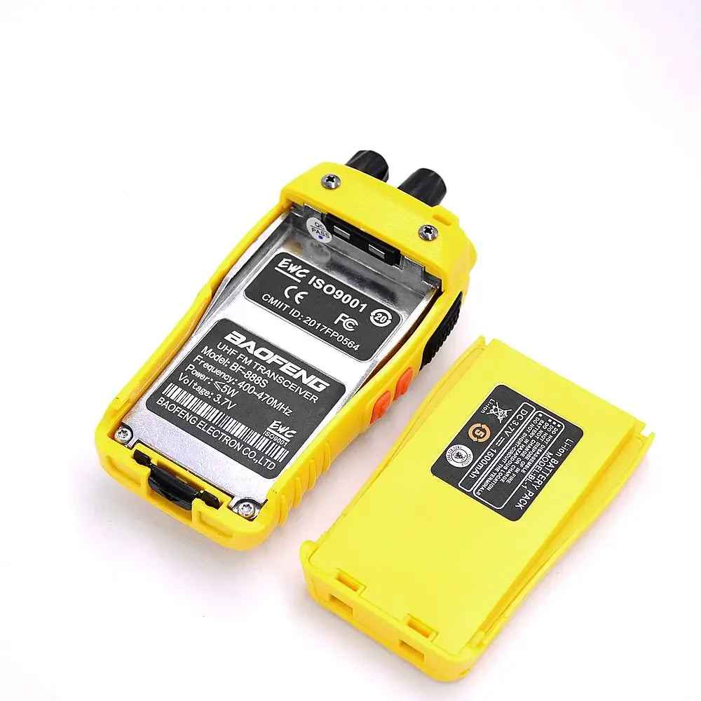 2 Piece BAOFENG 888S Two Way Radio & Ear Hook PTT Earpiece UHF 400-470Mhz Pure Yellow Outdoor Sports HAM Walkie Talkie