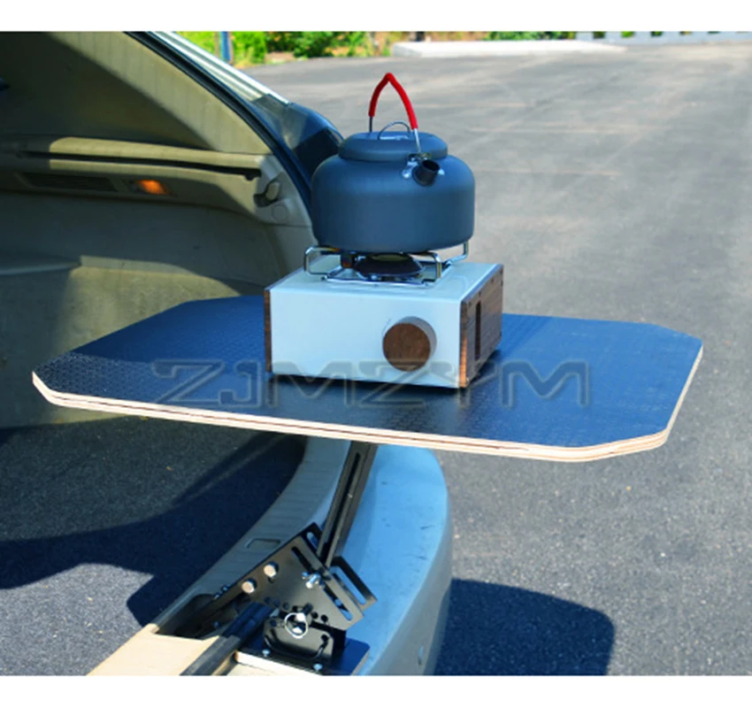 Car Trunk Table Outdoor Camping Picnic Folding Table Wood Material Portable RV Caravan Trunk Dining Table with Locking buckle