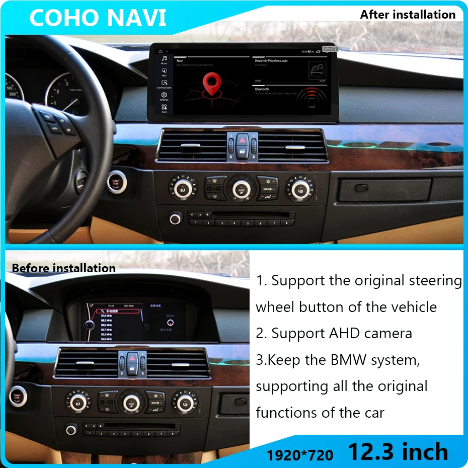 Android10 1920*720 12.3inch For BMW 5 Series E60 2006-2008 CCC 2008-2010 CIC Wireless CarPlay Car Multimedia BMW system upgrade