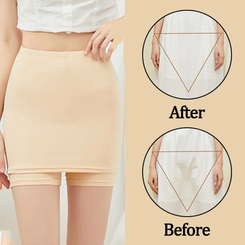 

Ice Silk High Waist Safety Briefs Women Trainer Boxer Double Layer Shorts Under the Skirt Safety PantsTummy Women's Shapewear