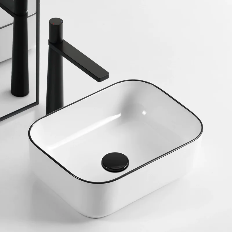 Elegant Ceramic Vessel Sink, Rectangular Design Ceramic Wash Basin - Ideal for Modern Bathroom Fixtures, Suitable for Dressing Rooms, Vanities, Bathrooms