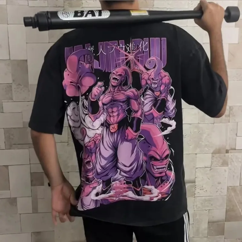 25 verano americano Dragon Ball Anime japonés Majin Buu impreso hombres y mujeres camisetas algodón Harajuku mangas cortas