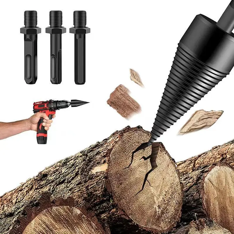 New 32/42/50mm Firewood Splitter Drill Bit Round/Hex/Square Shank Wood Cone Reamer Punch Driver Step Drill Bit Woodworking Tool