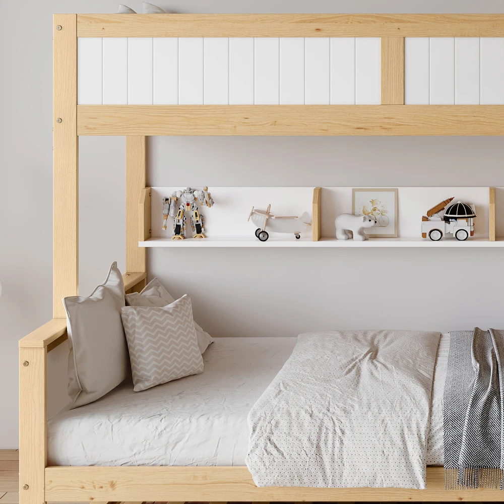 PINGGO Etagenbett 90x200/90x190/120x200cm mit Fallschutzgitter, 3-stöckiges Rollbett mit Kleiderschrank und Eck-Treppe, ohne Matratze – Detail 23