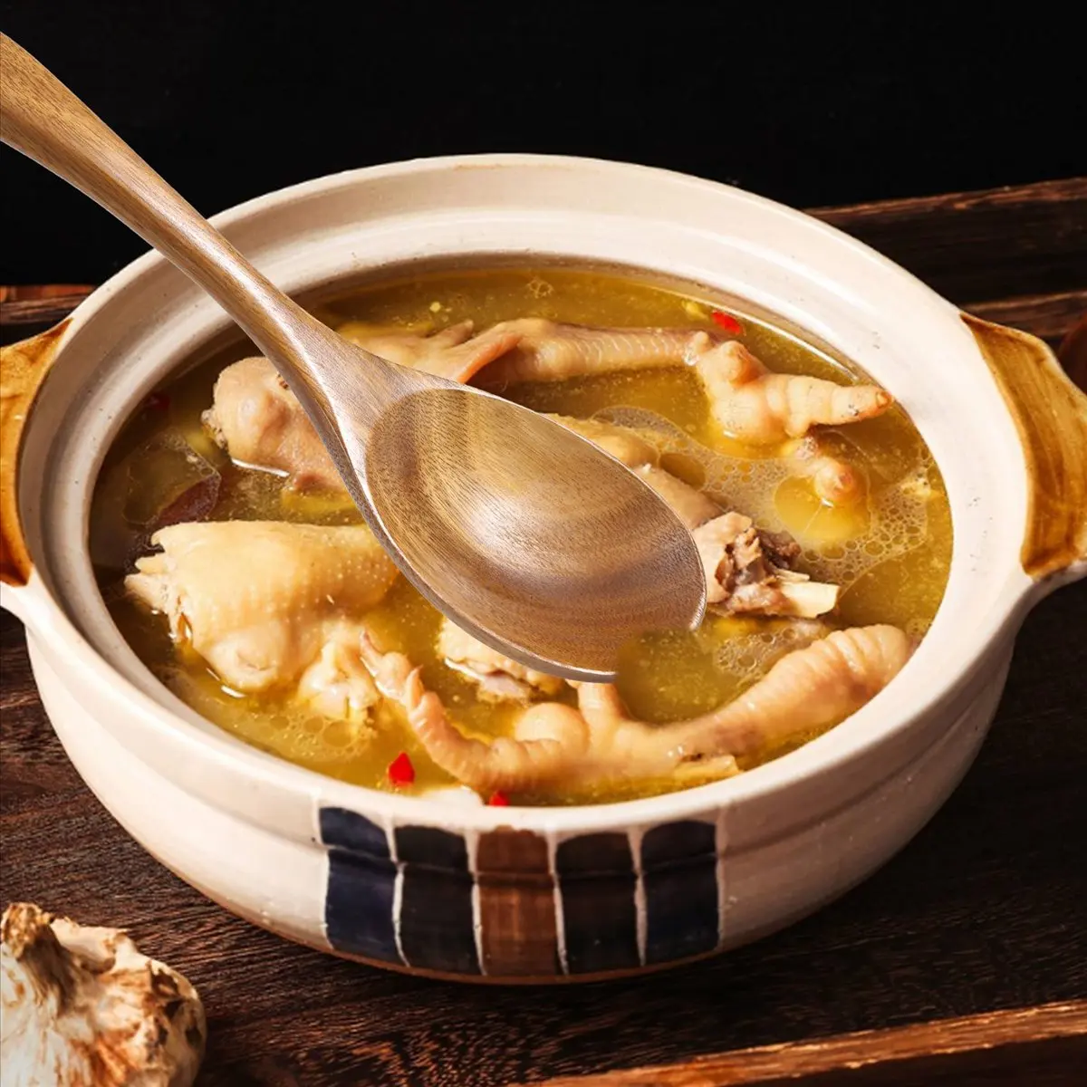 

Набор из 9 деревянных ложек для готовки, деревянные кухонные принадлежности с подставкой, набор кухонных принадлежностей из тикового дерева