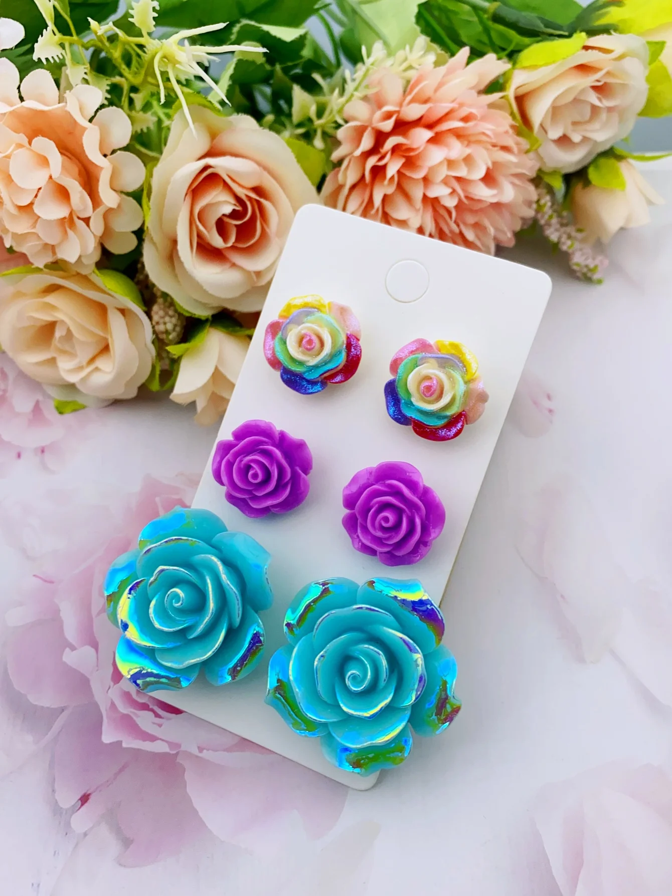 3 pairs Fashionable Acrylic Resin Rose Flower Earrings for Women\'s Everyday Style