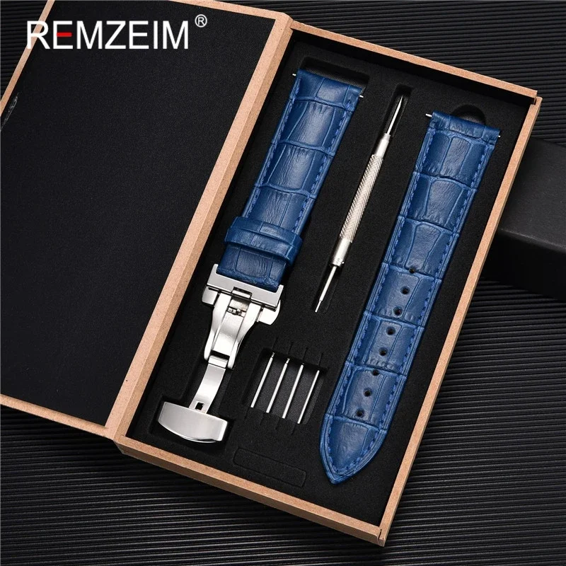 Genuine Leather Watch Band Strap Automatic Stainless Steel Butterfly Clasp 18mm 20m 22mm 24mm Watchband Tool With Box