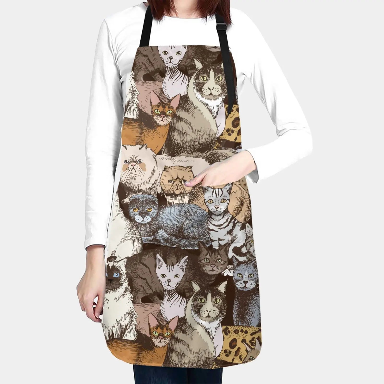 Purebred Cats Apron Adjustable Bib Aprons With 2 Pockets For Men Women Chef Waterproof Decorative For Kitchen Cooking