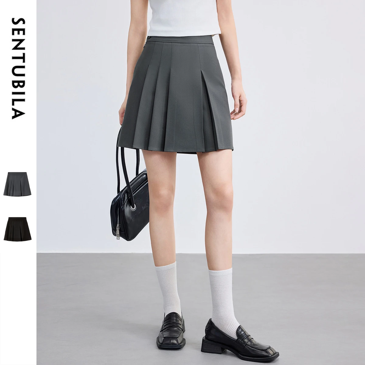 

SENTUBILA Summer Casual Grey Skirt 2025 Fashion Office Lady Comfortable High Waisted A-Line Skirts Women's Clothes 152QE2022