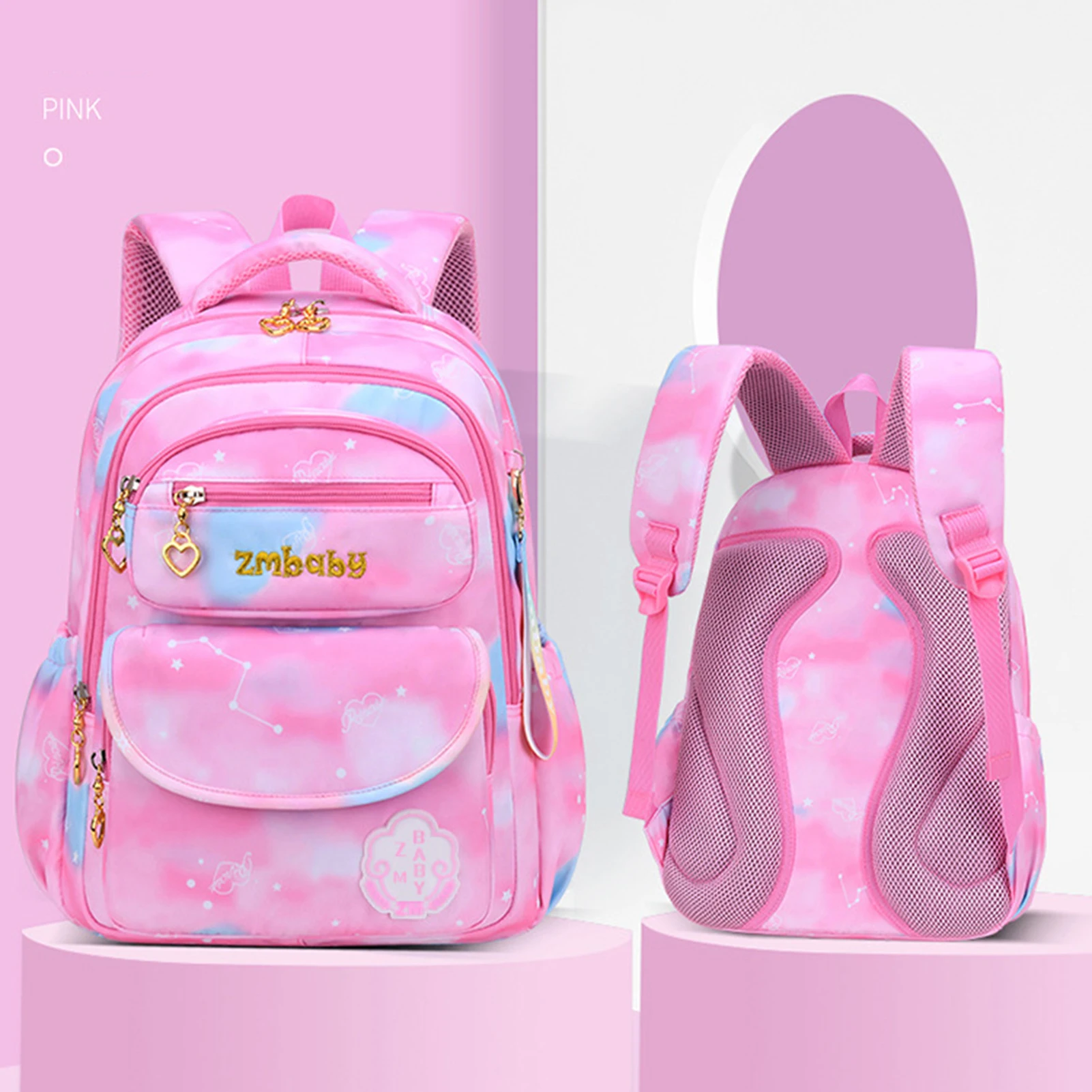 Kids Girls Students Backpack Breathable Load-relief Cartoon Pattern Bookbag for Bottles Pencils Textbooks Scientific Storage