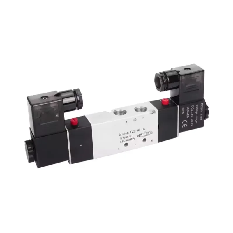 AirTAC 4V130C-06 4V230C-08 4V330C-10 4V430C-15 공압 공기 솔레노이드 밸브 5 포트 3 위치 방향 반전 12V 24V 110V 220V
