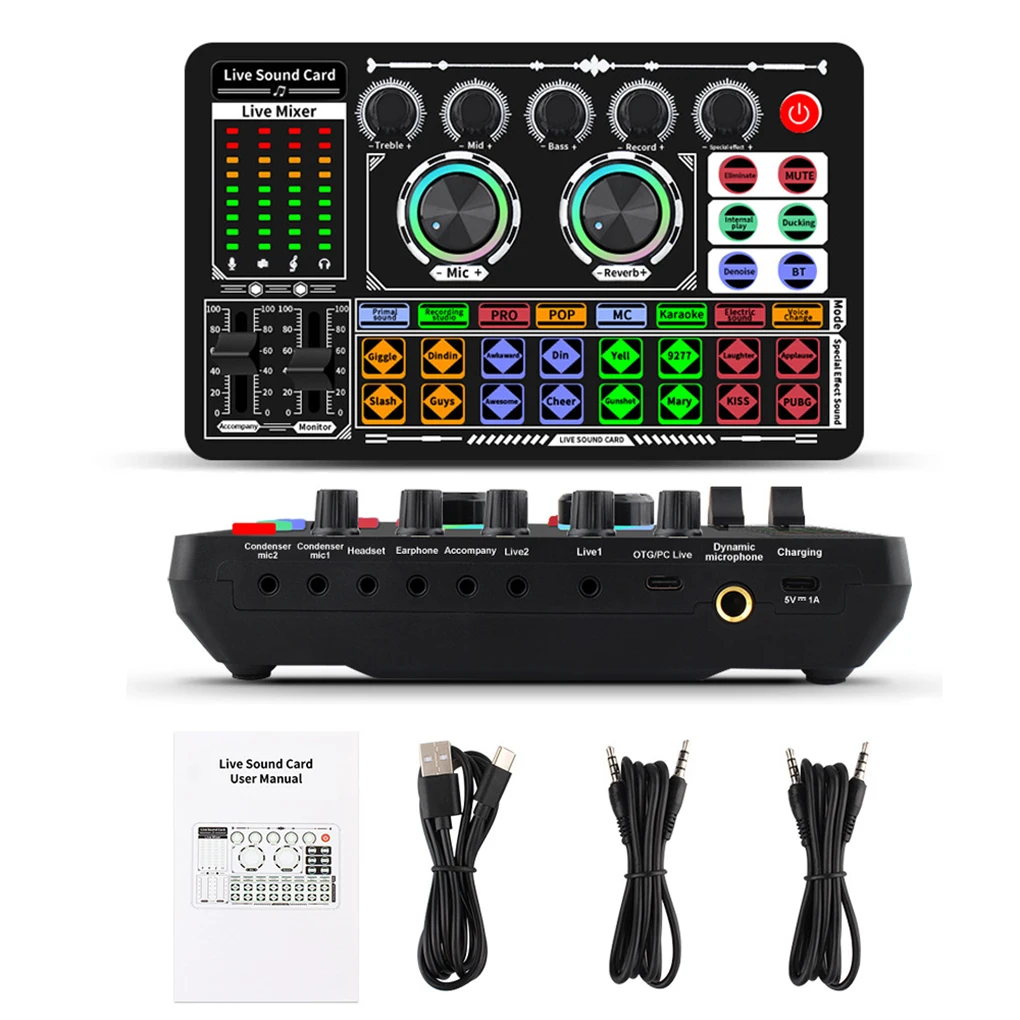 Professional Live Sound Card Noise Reduction Sound board Sound Mixer Board Lighting Effect Live Sound Card Voice Changer