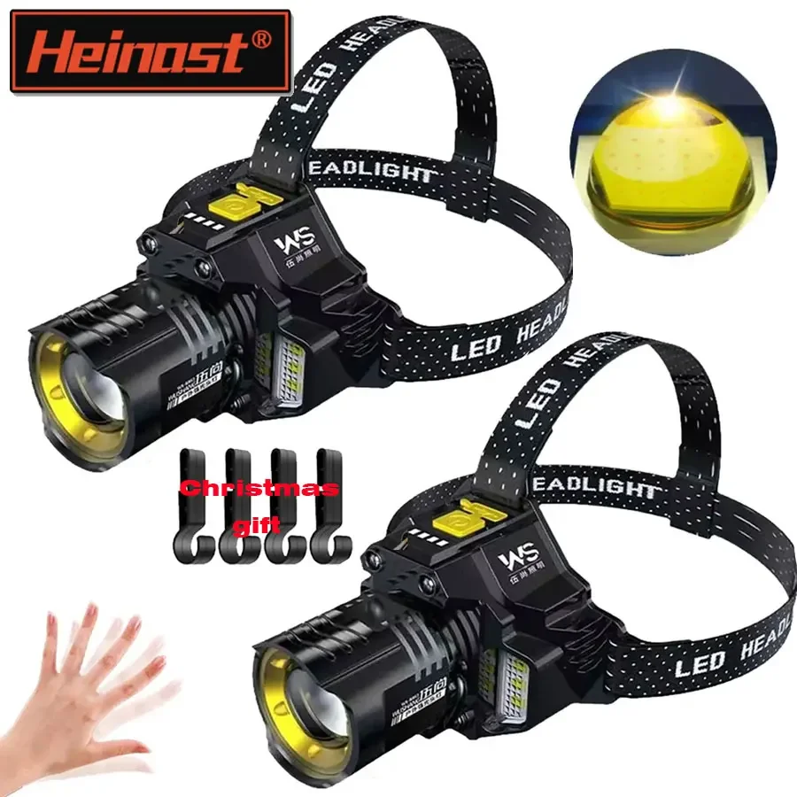 1/2PCS/A Set Super Bright LED COB Headlamp Motion Sensor Headlight Built-in Battery Rechargeable High Power Fishing Light