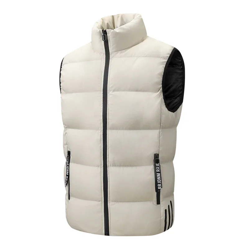 

2025 Winter Men's Windproof Leisure Warm Sleeveless Vest Men's Stand up Collar Multi Pocket Cotton Vest Outdoor Slow Running Spo