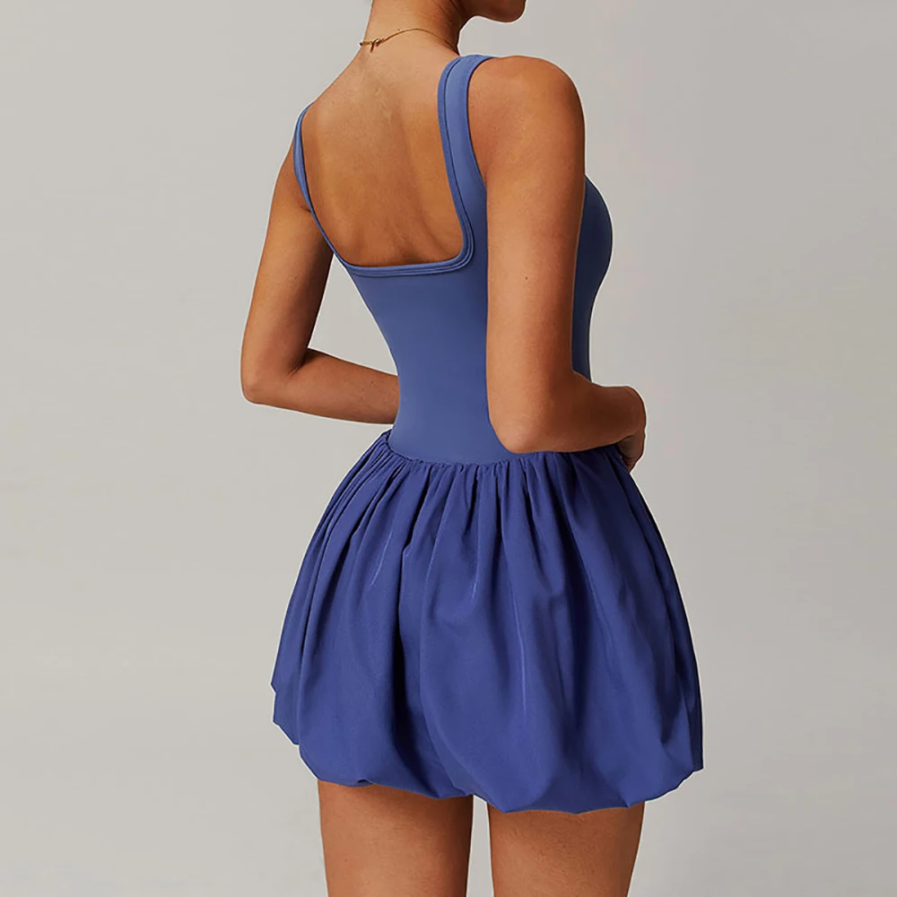 طقم ملابس رياضية لليوجا بدون أكمام وسحاب للسيدات، قطعة واحدة رياضية مع تنانير تنس قصيرة للياقة البدنية