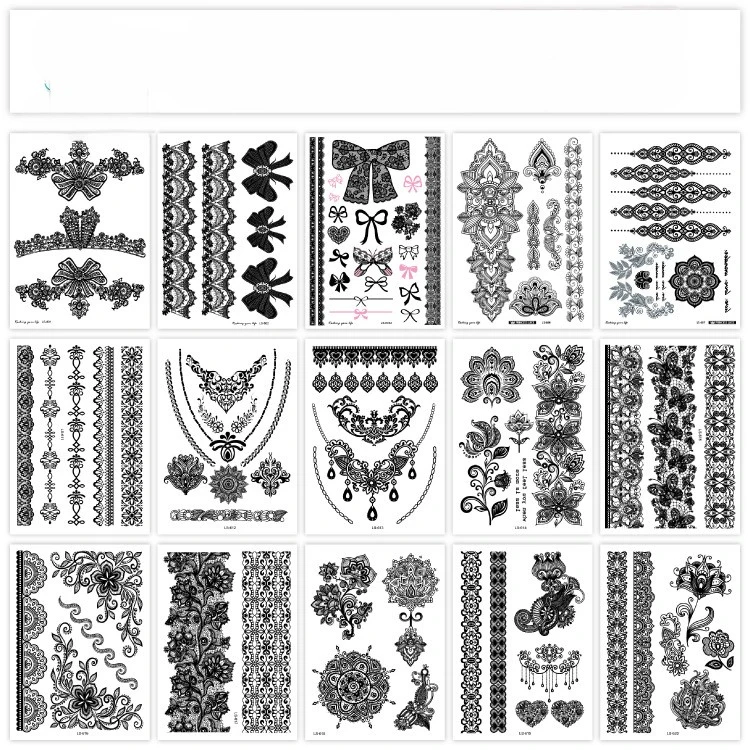 Size:210*150mm Waterproof And Fun Hannah Sexy Bow Tie Black Lace Fashion Wholesale Thigh Temporary Tattoo Sticker