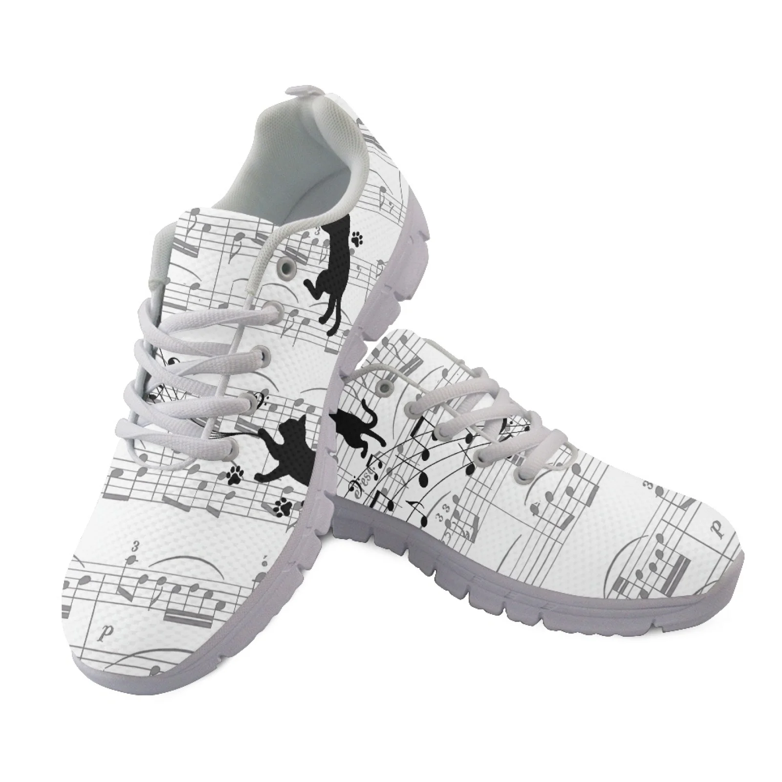Coloranimal Breathable Lace Up Sports Trainers for Women Mens Sports Tennis Shoes for Travel Cat Music Note Print