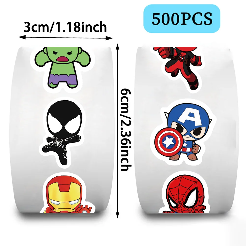 500Pcs/Roll Disney Marvel Avengers Super Hero Roll Stickers DIY Skateboard Laptop Guitar Cup Decoration Stiker Reward Gift Toys