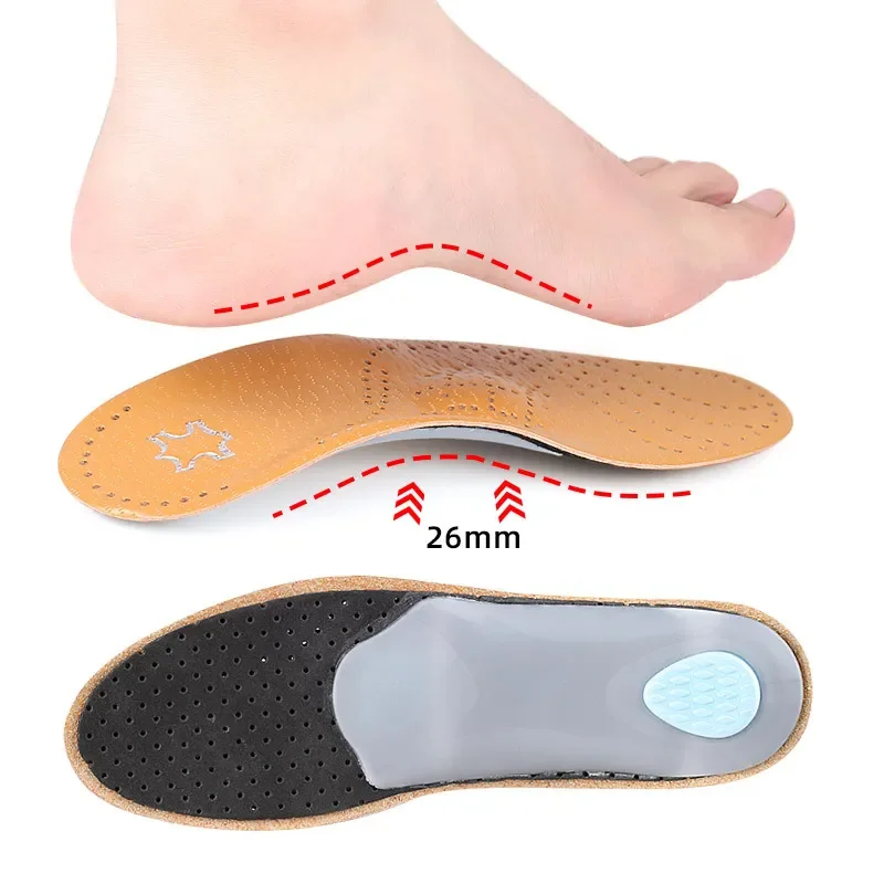Plantilla ortopédica de cuero para hombre y mujer, soporte para el arco del pie plano, cojín ortopédico de 25mm, inserciones Premium para zapatos
