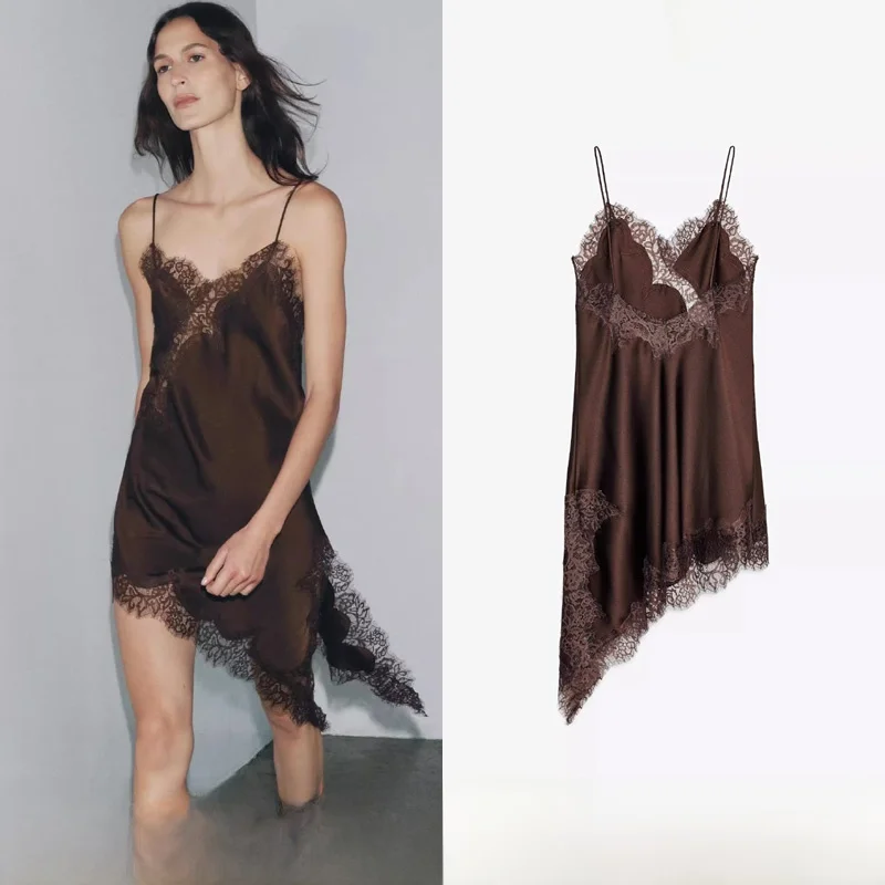 

Летнее женское платье 2025 года с V-образным вырезом, из шелковистого атласа, асимметричное, модное, элегантное, для женщин, в стиле...