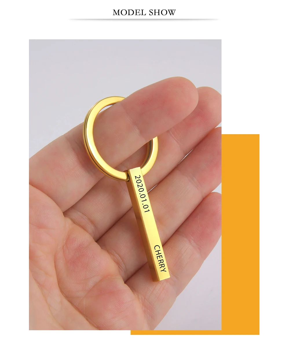 Personalisierter Bar-Schlüsselanhänger für Männer und Frauen, Edelstahl, individueller vierseitiger Schlüsselanhänger, gravierter Namens-Text, Schlüsselanhänger, Geschenk für Freund – Detail 7