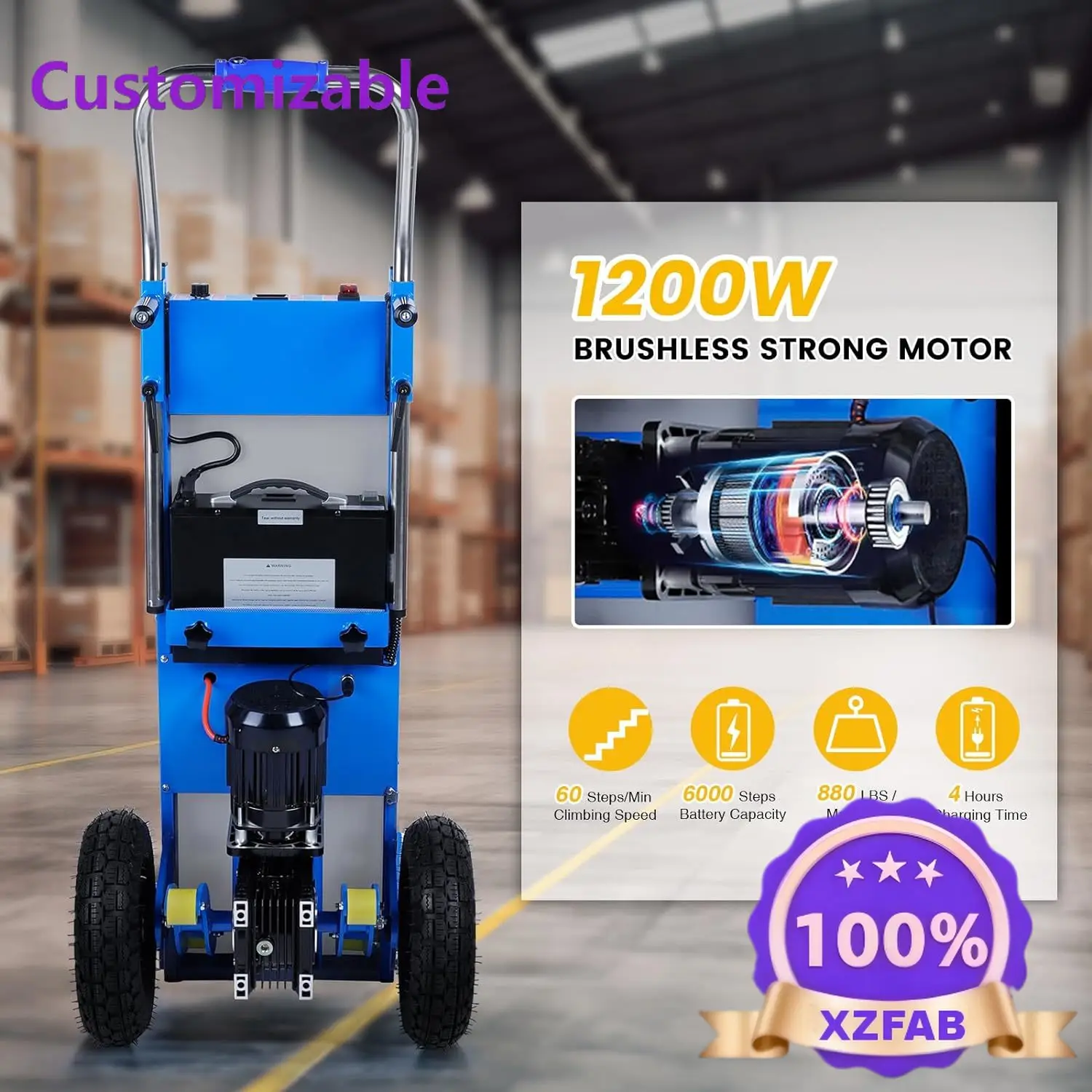 Factory Direct 2026 Top RatedElectric Stair Climbing Dolly, 1200W Powered Stair Climbing Hand Trucks, 880lbs Capacity Folding El
