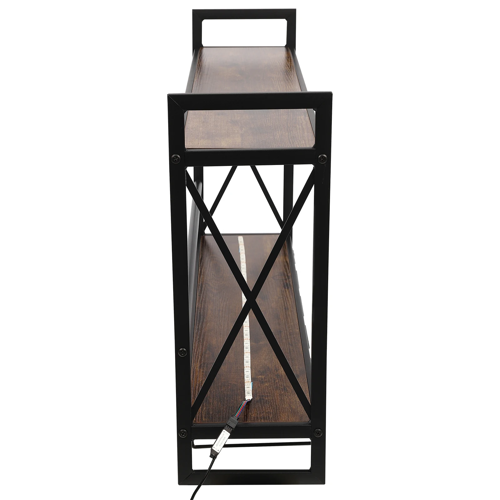 Bymaocar LED Wall-Mounted Wine Rack with Remote Control | 2-Tier Industrial Metal Hanging Wine Rack | 6 Stem Glass Holders