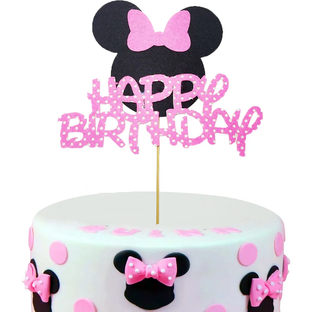 Disney-Topper de Minnie Mouse para pastel, paño de fieltro de papel, decoración de fiesta para baby shower, recuerdo de niño, suministros de