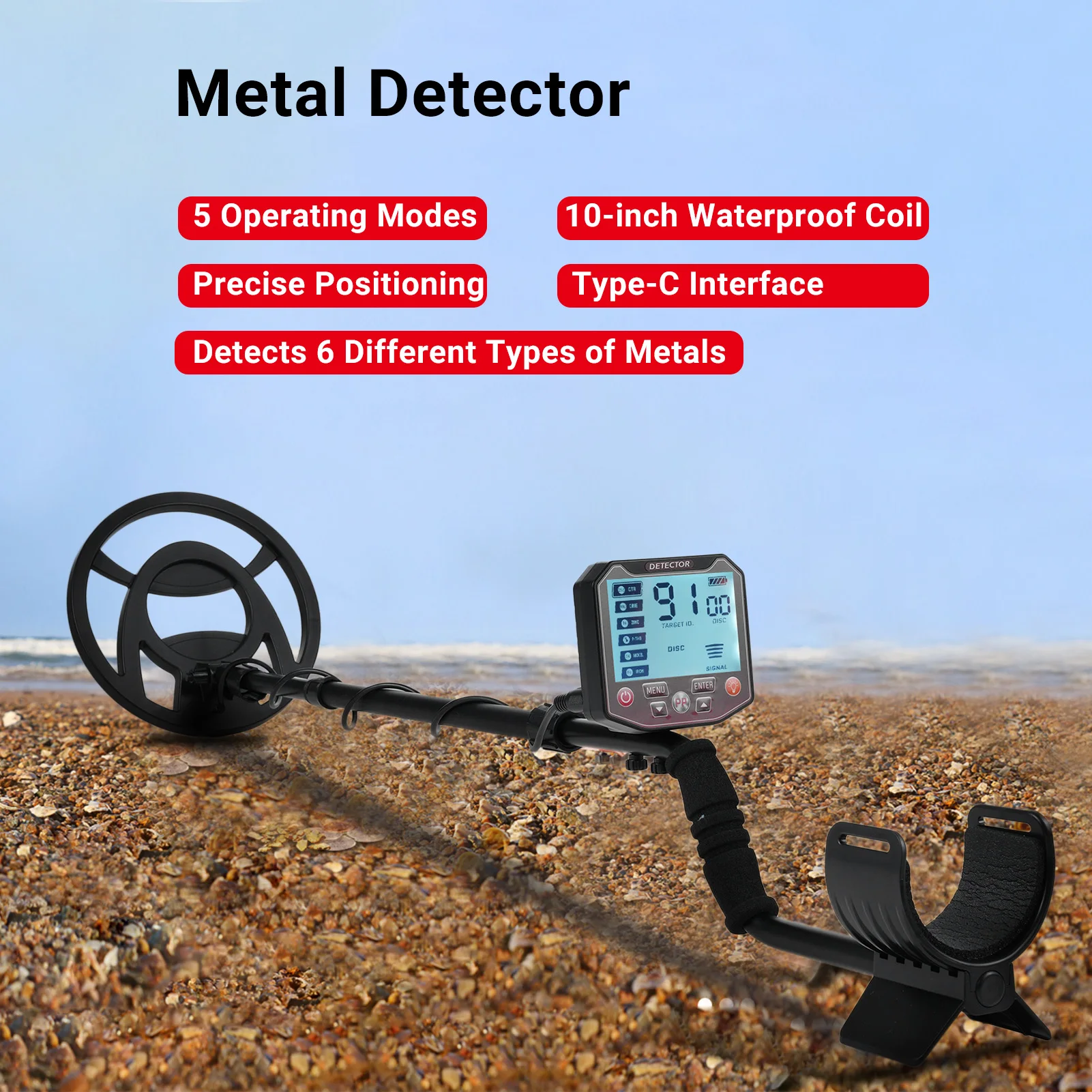 GT972 Metal Detector for Adults Professional Higher Accuracy Gold Detector 10 inch with LCD Display 5 Mode 10 Metal Finder